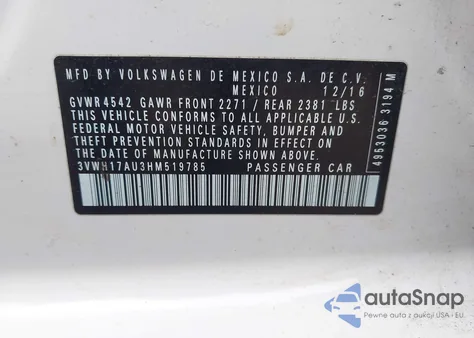 2017 Volkswagen Golf Alltrack Tsi S/Tsi Se/Tsi Sel z USA, uszkodzony, nr VIN 3VWH17AU3HM519785